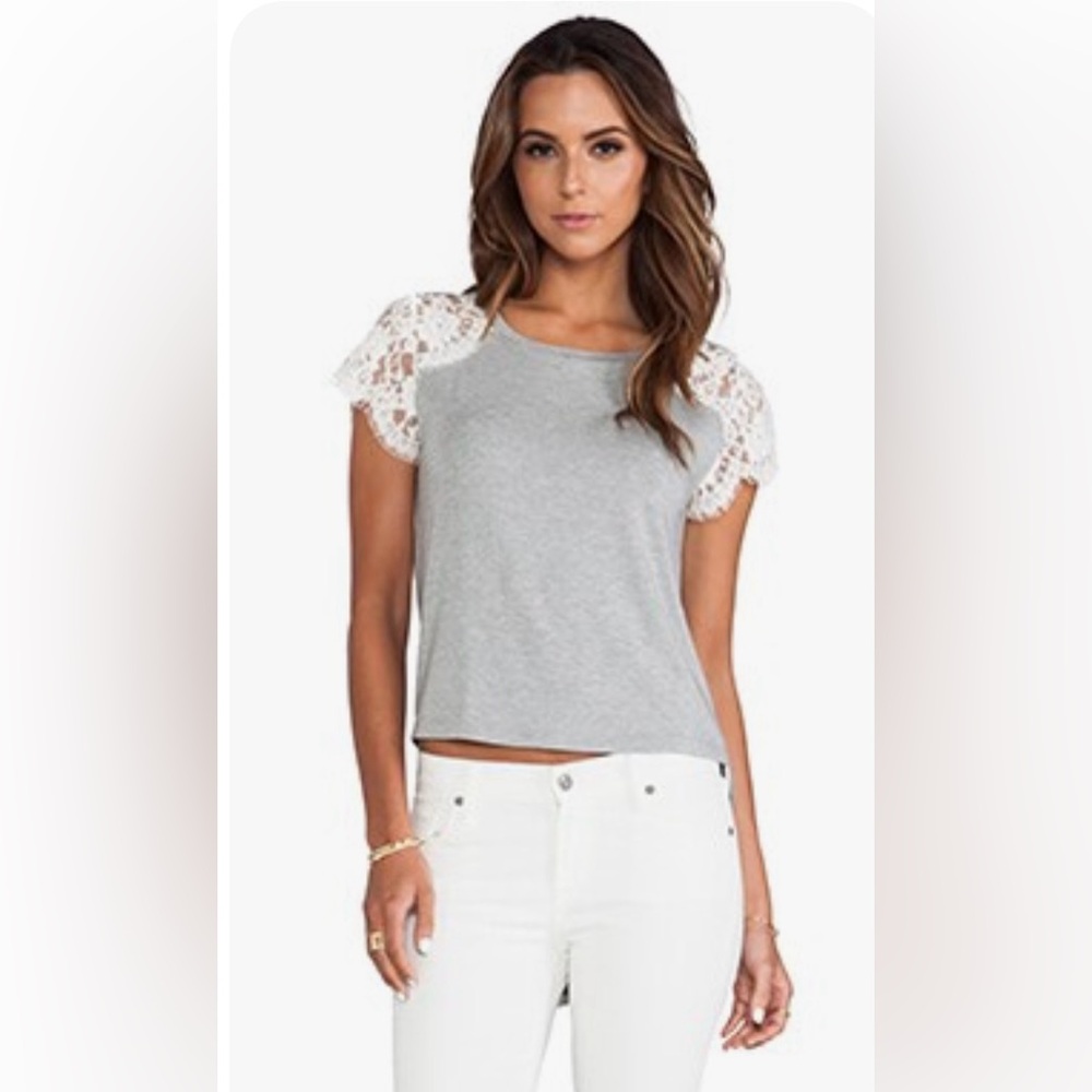 Heather DRAPE BACK LACE TOP in Heather Grey New with Tags